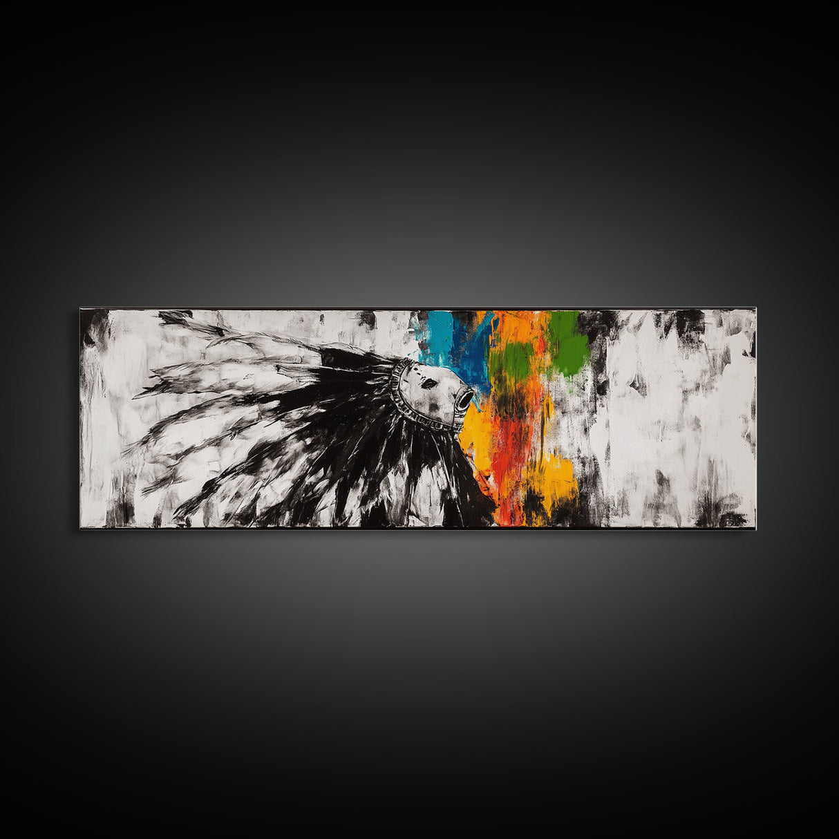Native American Horse, rustic art, horse wall art, chicano art, graffiti wall art, southwest wall art, framed canvas print, panoramic painting