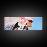 Pink Headdress, modern portrait, southwest wall art, moody art, framed canvas print, light pink wall art, gift idea for her