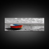 Stranded Boat, Coastal Landscape Art, Nautical Decor, Rustic Wall Art, Extra Wide Art, Panoramic Art, Framed Canvas Print, Gift Idea