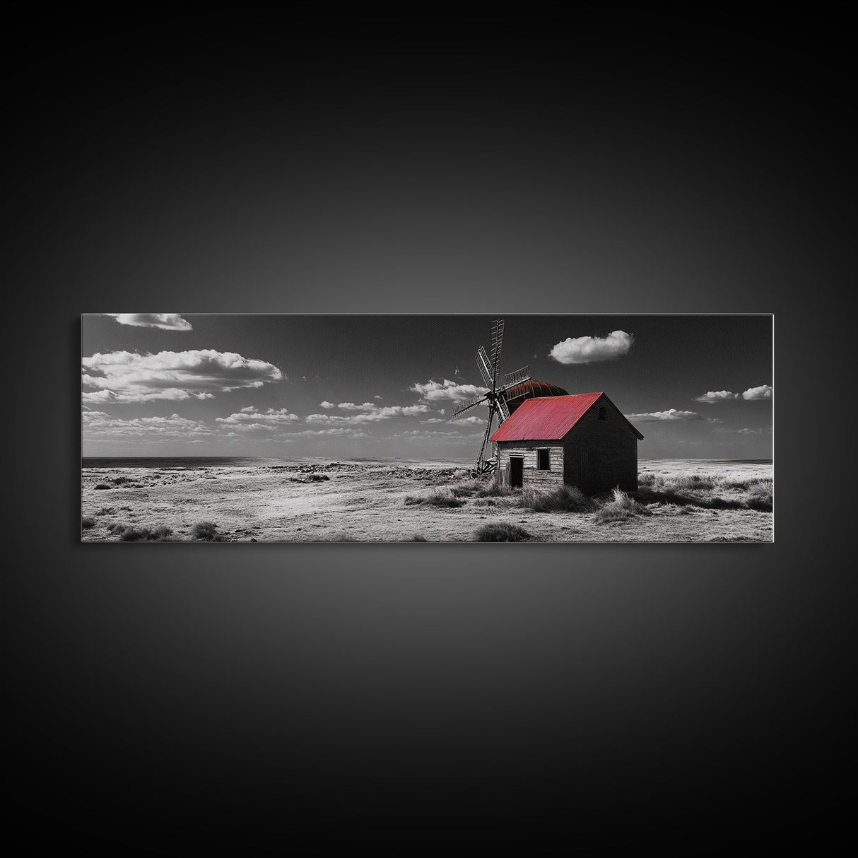 Windmill, Rustic Art, Southwest Wall Art, Farmhouse Art, Extra Wide Art, Wabi Sabi Art, Framed Canvas Print, Minimalist Art