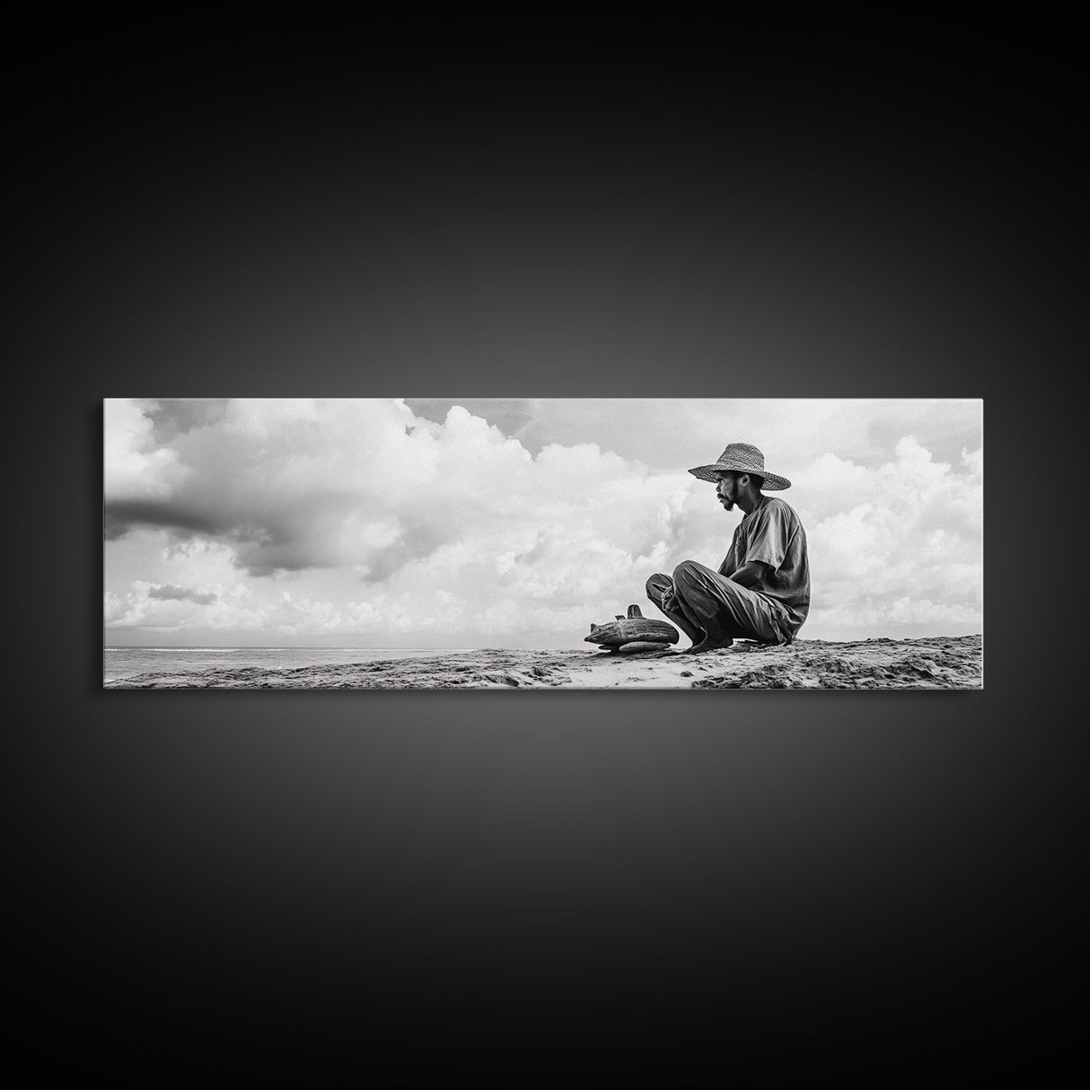 Man On Beach, Wabi Sabi Art, Framed Canvas Print, Coastal Landscape Art, Moody Art, Rustic Decor, Above Sofa Art, Minimalist Wall Art