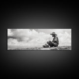 Man On Beach, Wabi Sabi Art, Framed Canvas Print, Coastal Landscape Art, Moody Art, Rustic Decor, Above Sofa Art, Minimalist Wall Art