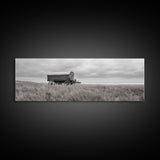 Coastal Wagon, Wabi Sabi Art, Canvas Print, Coastal Landscape Art, Rustic Wall Art, Extra Wide Art, Moody Art, Above Couch Art