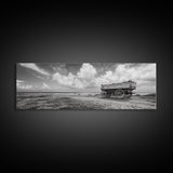 Rustic Wagon, coastal landscape art, extra wide art, panoramic painting, farmhouse art, framed canvas print, nautical wall art