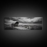Covered Wagon, coastal cowgirl wall art, rustic decor, farmhouse art, long narrow wall art, framed canvas print, extra wide art