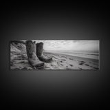 Cowboy Boots, coastal wall art, rustic decor, boho art, wabi sabi art, cowboy painting, framed canvas print, western style decor