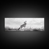 Lone Coyote, southwest wall art, wabi sabi art, extra wide art, moody art, landscape painting, framed canvas print, panoramic art