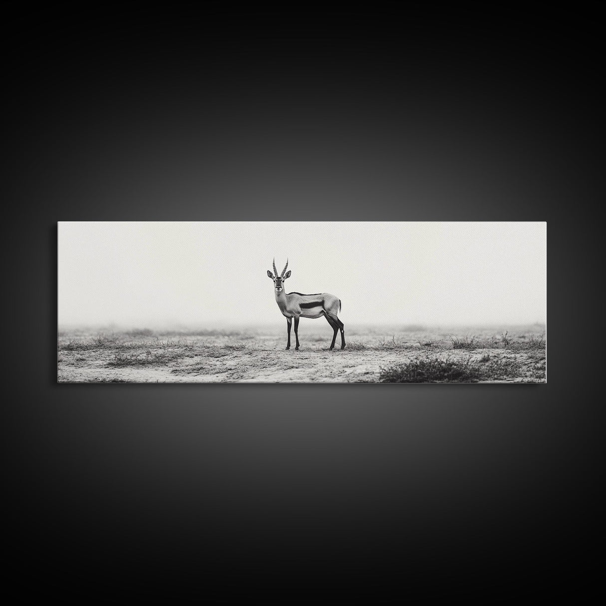 Lone Gazelle, moody art, southwest wall art, extra wide art, wabi sabi art, minimalist art, framed canvas print, panoramic painting