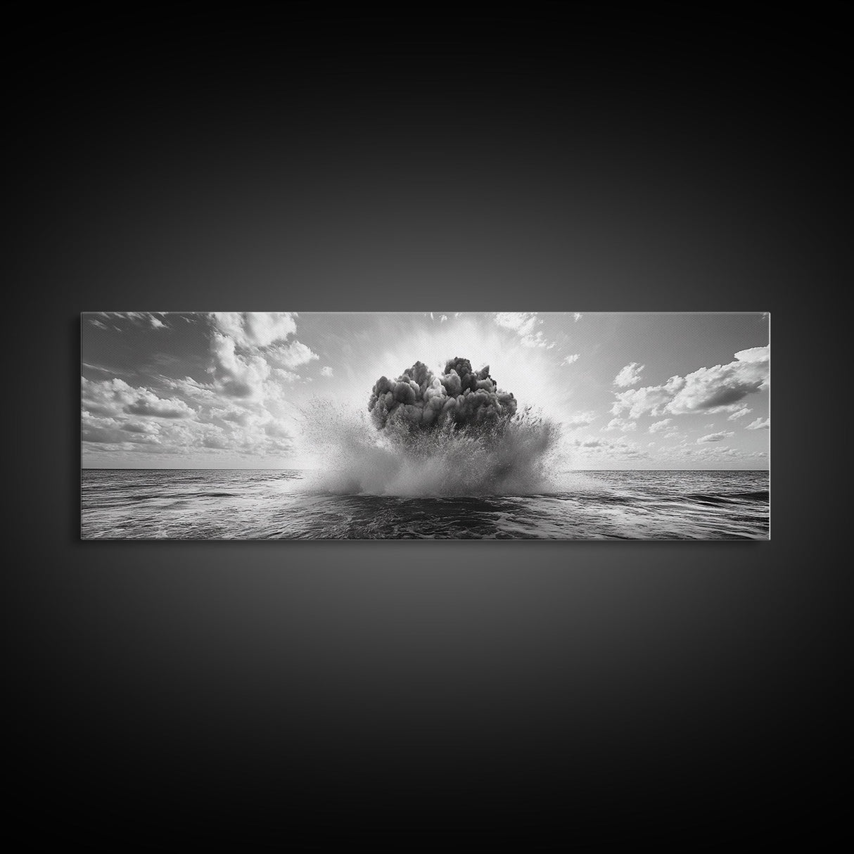 Explosion, dramatic seascape, moody art, panoramic art, extra wide art, coastal wall art, framed canvas print, ocean painting, nautical decor