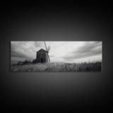 Rustic Windmill, panoramic art, farmhouse art, extra wide wall art, windmill wall art, landscape painting, framed canvas print