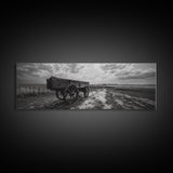 Wagon at Sunset, rustic art, farmhouse art, vintage horse art, tall narrow art, antique farm painting, framed canvas print