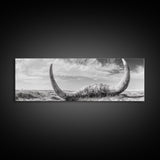 Bull Horns, bull and bear art, rustic art, dark romance painting, wabi sabi wall art, minimalist art, framed canvas print