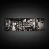 Western Saloon, rustic wall art, extra wide art, panoramic art, farmhouse art, bar decor, moody art, framed canvas print, above sofa art