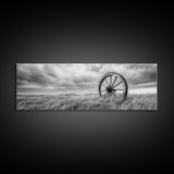 Wagon Wheel, rustic decor, farmhouse art, extra wide art, panoramic painting, country decor, cowboy art, framed canvas print, moody art
