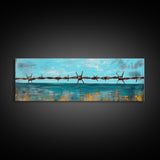 Barbed Wire Ocean, coastal decor, rustic art, farmhouse painting, minimalist painting, extra wide art, framed canvas print, moody art