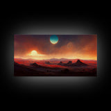 Scifi canvas print, Alien world with 3 moons, spooky print, creepy art, science fiction art