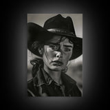 Intense Black and White Portrait of a Female Cowboy for Western Wall Art, Canvas Prints, Rustic Home Decor, Living Room Art, Bedroom Art