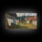 Rustic Farmyard with Laundry, Framed Canvas Print, Farmhouse Wall Art, Living Room Decor, Country Style, Outdoor Scene