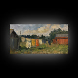 Sunny Day on the Farm with Clothesline, Framed Canvas Print, Rustic Wall Art, Living Room Decor, Farmhouse Style, Country Scene
