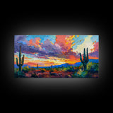 Radiant Desert Pathway with Sunset Glow, Framed Canvas Print for Living Room Art, Perfect for Boho and Southwestern Decor
