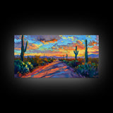 Majestic Desert Sunset Over Mountains, Framed Canvas Print for Bedroom Art, Ideal for Southwestern and Boho Decor
