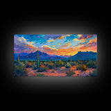 Monument Valley Sunset with Tall Cacti, Framed Canvas Print for Living Room Art, Perfect for Boho and Southwestern Decor