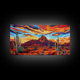 Serene Desert Sunset with Water Reflection, Framed Canvas Print for Bedroom Art, Ideal for Boho and Southwestern Decor