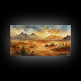 Tranquil Autumn Trees in Open Field with Mountain Background, Ideal Framed Canvas Print for Bedroom, Farmhouse Style Wall Art