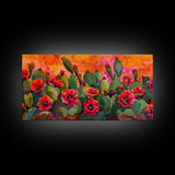 Lush desert landscape with blooming cacti at sunset, Framed Canvas Print, ideal for minimalist living room, wall art decor