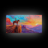Cowboy and Horse with Canyon View, Farmhouse Style Framed Canvas Print for Bedroom Wall Art, Vibrant Home Decor, Western Scenic Art
