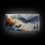 Majestic Elk in Misty Mountains, Framed Canvas Print, Perfect for Living Room Art, Rustic Bedroom Decor, Nature Wall Art, Wildlife Scene