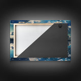 Reflections in Ice, Framed canvas print, unique farmhouse wall art, blue and white tones