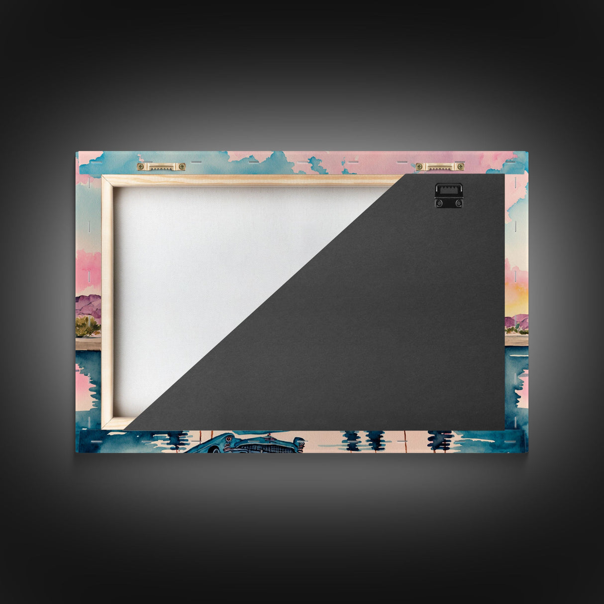 Vaporwave Aesthetic Cuba, Retro 50's car, Tropical Art, Framed Canvas Print