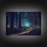 Night In The Forest Woods Path Of Fireflies Fine Art Print, Wall Poster, Wall Art Print, Wall Decor