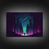 Contemplating the stars, vaporwave aesthetic, forest art, starry night, framed canvas print