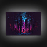 Contemplating the stars, vaporwave aesthetic, forest art, starry night, framed canvas print, outrun art