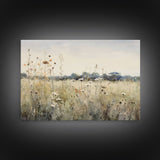 Rustic Country Wildflower Landscape Oil Painting Canvas Print Reproduction, Framed Wall Art, Rustic Farmhouse Decor, Muted Art, Moody Art