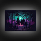 Fantasy forest art, full moon visible through the trees, framed canvas print, framed wall art