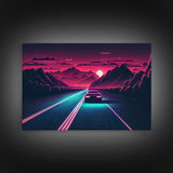 Midnight Drive, Unique Synthwave Style Retro Art, 80s style art, framed canvas print