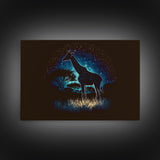 Starry Night over Africa, Giraffe Print, Framed Canvas Art, Galaxy Night Sky, Mancave decor