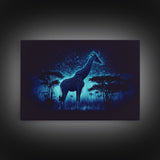 Surreal Giraffe Art, Wildlife Print, Animal Prints, framed canvas print, framed wall art, colorful turquoise night sky