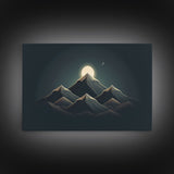 Black and Gold Art Deco Style Mountain landscape at Sunset, Framed Canvas Print, Large Format Wall Art, Huge Wall Decor