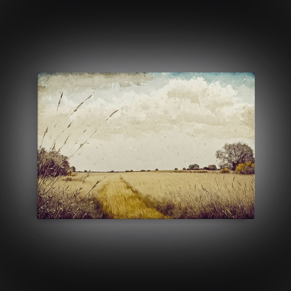 Muted Vintage Landscape Wall Art Canvas Print, Nature Framed Large Gallery Art, Minimalist Art Ready to Hang, With Hanging Kit, Subdued Art