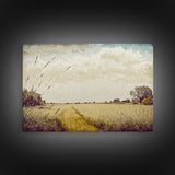 Muted Vintage Landscape Wall Art Canvas Print, Nature Framed Large Gallery Art, Minimalist Art Ready to Hang, With Hanging Kit, Subdued Art