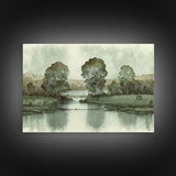 Vintage Landscape Wall Art Print, Nature Framed Large Gallery Art, Minimalist Art Ready to Hang, With Hangers, Muted Farmhouse Art