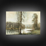 Vintage Landscape Wall Art Canvas Print, Sketch Natural Framed Large Gallery Art, Minimalist Art Ready to Hang, Framed Farmhouse Art