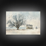 Winter On The Farm Framed Canvas Print | Living Room Art | Rustic Art | Farmhouse Wall Art | Art | Wall Decor | Large Wall Art