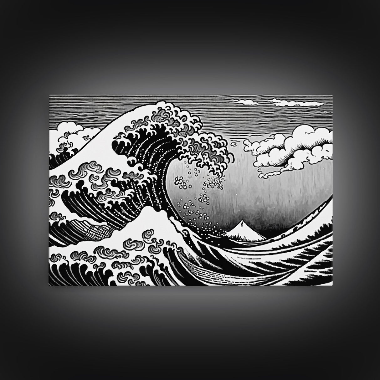 Black and White Wave Canvas Print, Hokusai Inspired Wall Art, Japanese Style Wall Art, Living Room Home Decor, Unique Wall Art