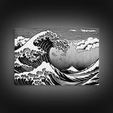 Black and White Wave Canvas Print, Hokusai Inspired Wall Art, Japanese Style Wall Art, Living Room Home Decor, Unique Wall Art