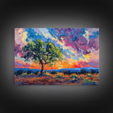Midcentury Modern Pop Art Landscape Painting Canvas Print, Framed Wall Art, Southwestern Decor, Home Decor Wall Art, Country Decor